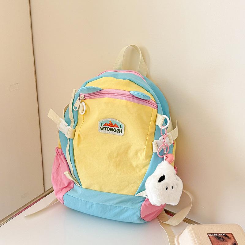 Korean Contrasting Color Children's Backpack New Outdoor Small Fresh Cartoon Dopamine Kindergarten Schoolbag Backpack
