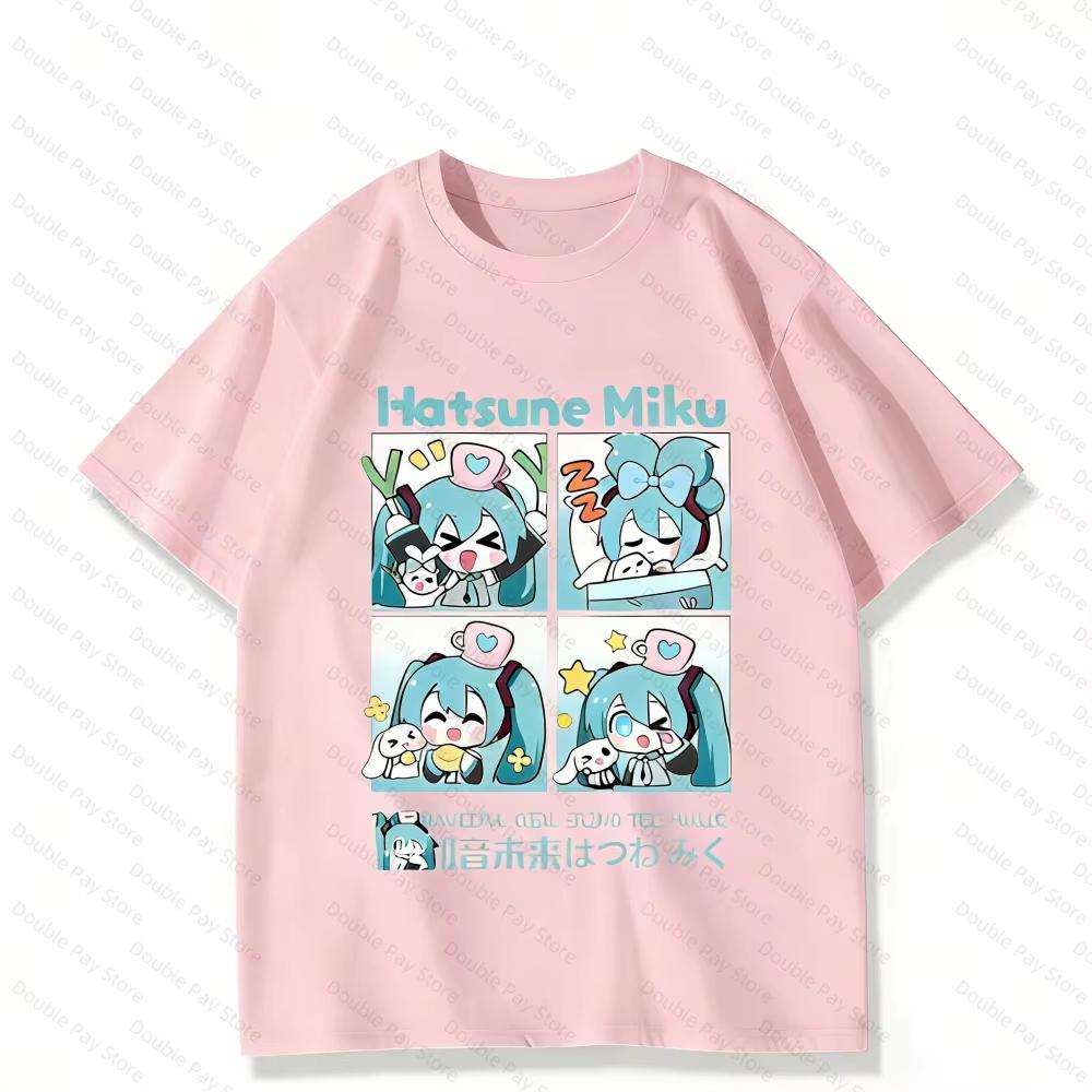 2026 Summer Hatsune Miku Vocaloid Chibi 4 Panel Print Unisex Anime Casual Short Sleeve Women And Men T-shirt