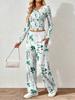 Spring and Autumn digital print women's V-neck long sleeve pants set, comfortable, casual, versatile, slim fit two-piece set