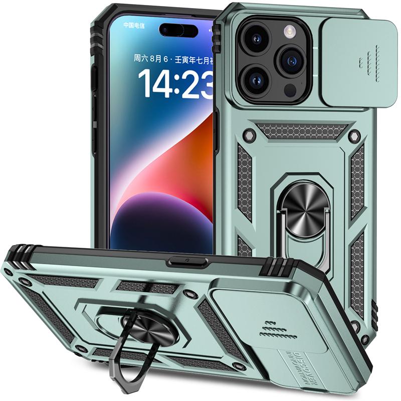 Para iPhone 11 12 13 14 15 Pro Max Capa Slide Câmera Armadura Capa de Telefone para iPhone 15 Plus X XS XR 13 14 Pro Suporte Anel Capa Traseira