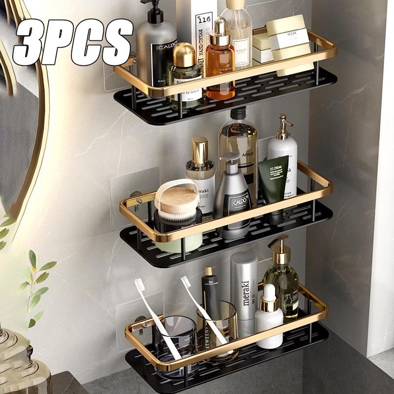 1-3 Piece Bathroom Shelves Drill-Free Shower Organizer Shelf Bathroom Toilet Space Aluminum Corner Shelf Bathroom Accessories