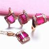 Purple Gold Square Earrings, Redstone Inlaid Zircon Women'S High-End Rose Gold-Plated Colored Gold Earrings.