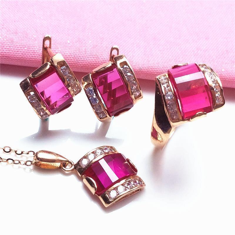 Purple Gold Square Earrings, Redstone Inlaid Zircon Women'S High-End Rose Gold-Plated Colored Gold Earrings.