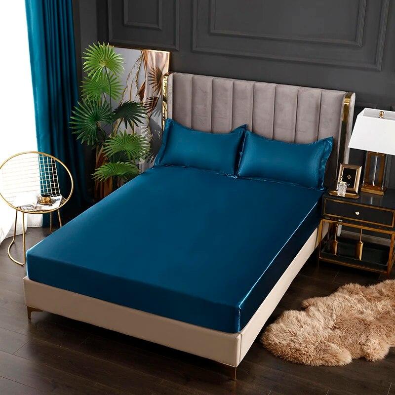 Solid Color Fitted Sheet Satin Rayon High-End Mattress Cover Elastic Band Sheets Sale Bed Sheet