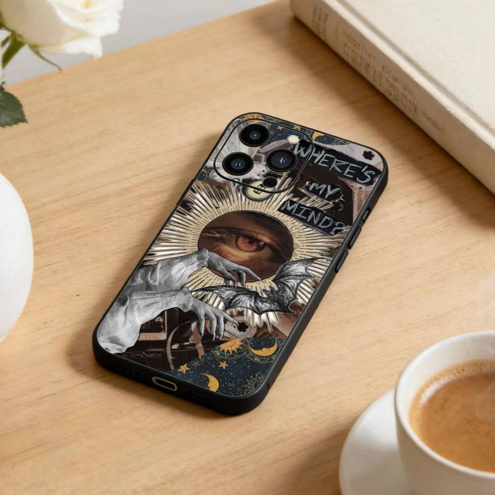 Dark Ornate Collage Art  Phone Case For iPhone 17 16 15 14 13 12 Max Plus Silicone Black Cover