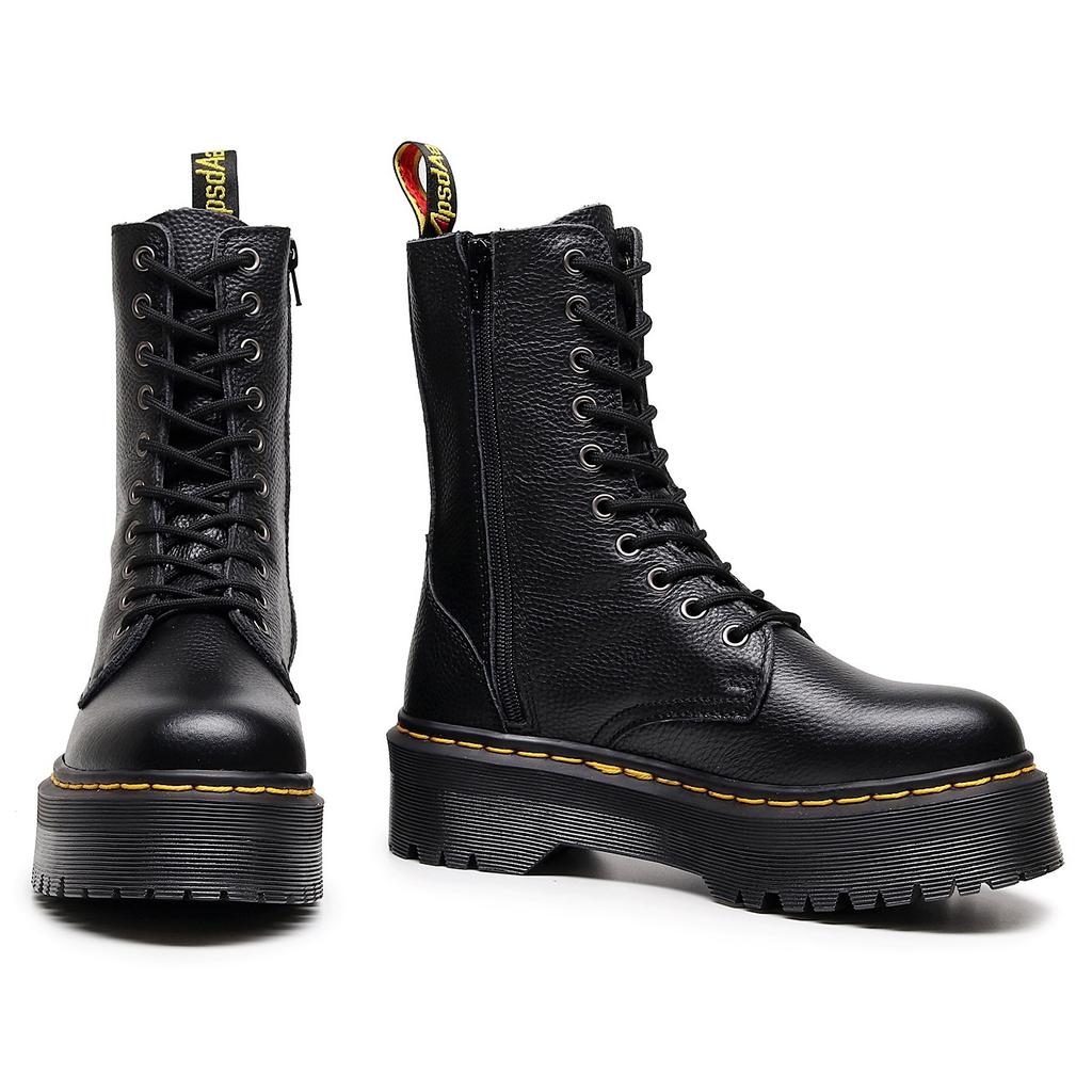 Litchi Pattern European and American Thick-soled 10-hole Locomotive Boots Women's 1490 Side Zipper British Long Boots Muffin Lace-up Tooling Boots