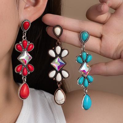 Bohemian Retro Ethnischer Stil Türkis Ohrringe Weiblichkeit Fransen Wassertropfen Ohrringe Literarischer Übertriebener Ohrschmuck