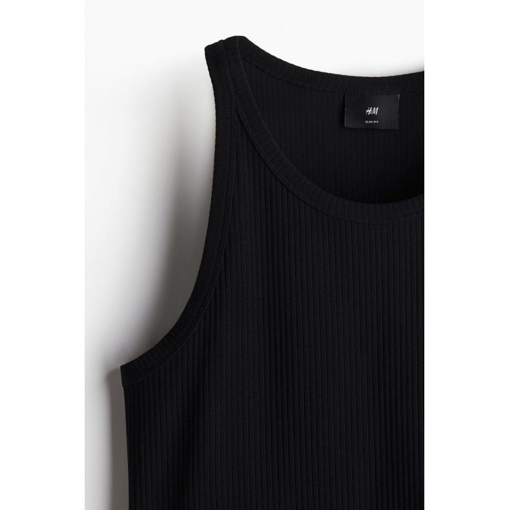 H M Ribbed Sleeveless Top sliM Fit Black