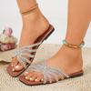 Summer Sandals for Women Flat Sandal Sparkle Rhinestone Slide Trendy Women's Beach Sparkly Dressy Slip on Bling Casual Shoes