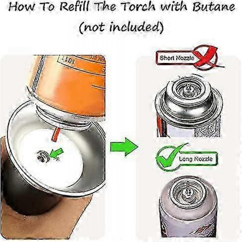 Professional kitchen cooking torch with lockable flame adjustment, mini lighter suitable for barbecuing (gas not included)