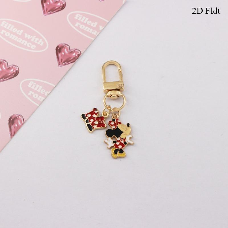 2 sady kovových klíčenek Mickey Mouse Roztomilé přívěsky na tašku Minnie Mouse Kreslené doplňky Klíčenky s kreslenými postavičkami Zlatá verze Dárek Dárková sada