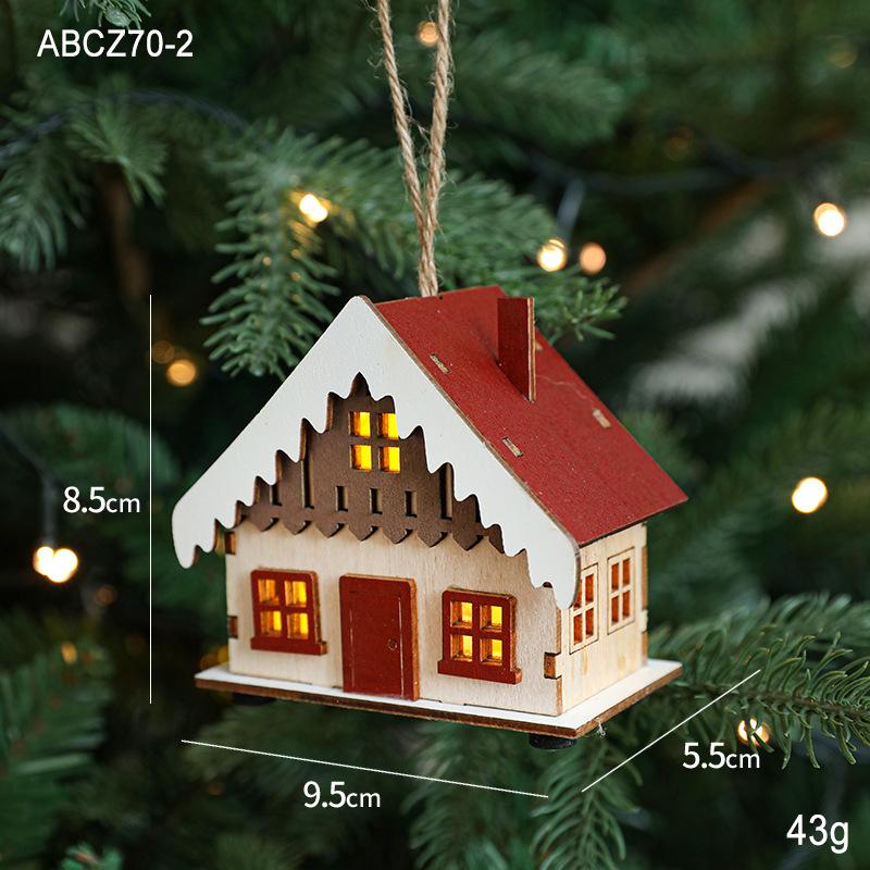 Christmas LED Light Wooden House Luminous Cabin Merry Christmas Decorations for Home DIY Xmas Tree Ornaments Kids Gifts New