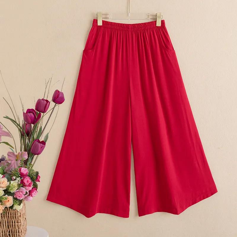 Pants Summer Women Plus Size Loose Pajama Pants Versatile Casual Solid Color High-waisted Wide-leg Linen Pants