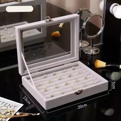 Flannel Lining Ring Storage Box With Cover Dust-Proof Design Jewelry Display Organizer Display Organizer High Capacity