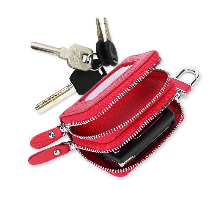 Leather Car Key Wallet With Double Zipper For Men And Women Daily Use