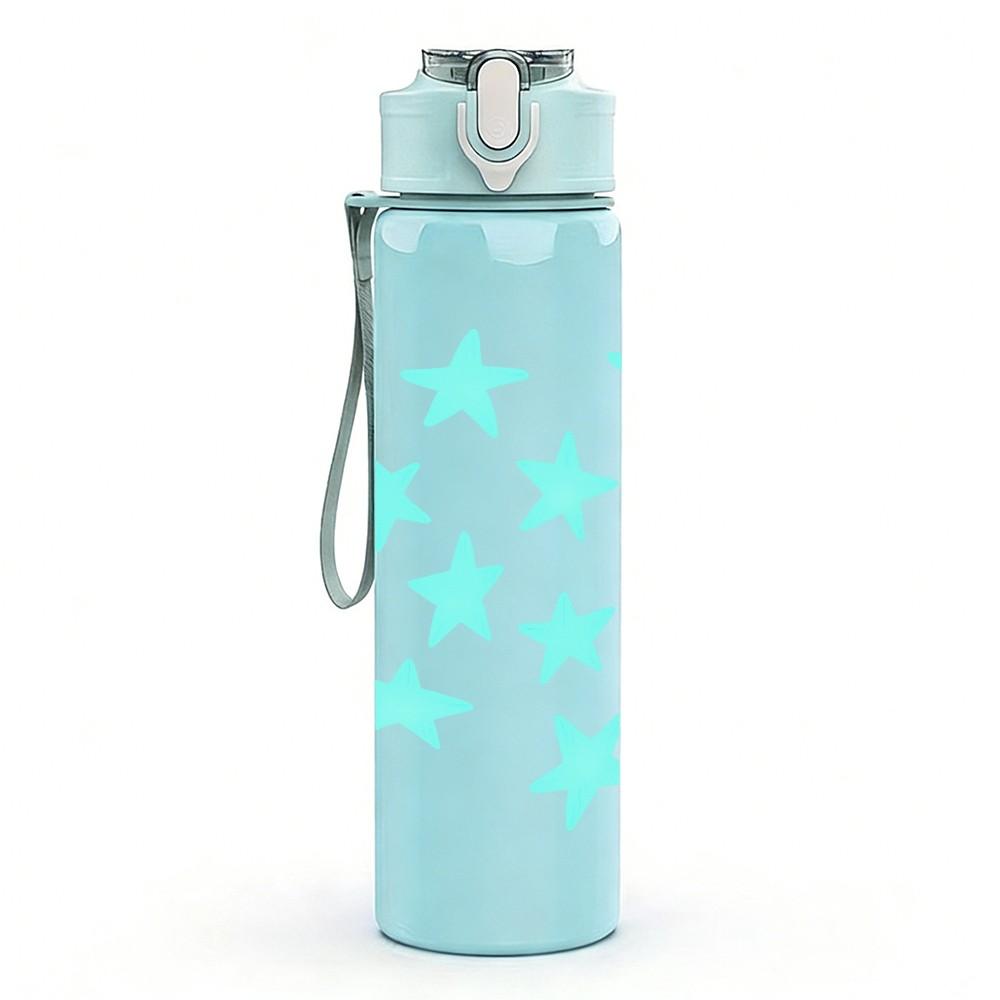 1PC Light Blue Five Point Star Repeat 750ml Color Plastic Sports Water Bottle Leakproof Flip Straw Lid Suitable for Sports Office Home Use