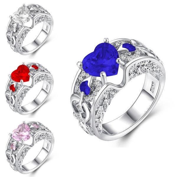 Elegant Women Ladies Rhinestone Princess Heart Shape Jewelry Wedding Ring