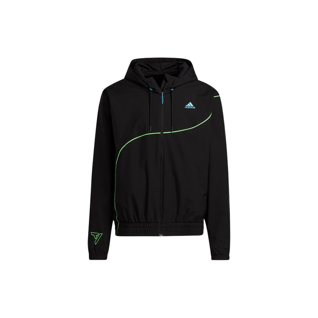 Adidas Windbreaker With Stripe Print And Logo Zip Hoodie Men Jacket Black HS6873