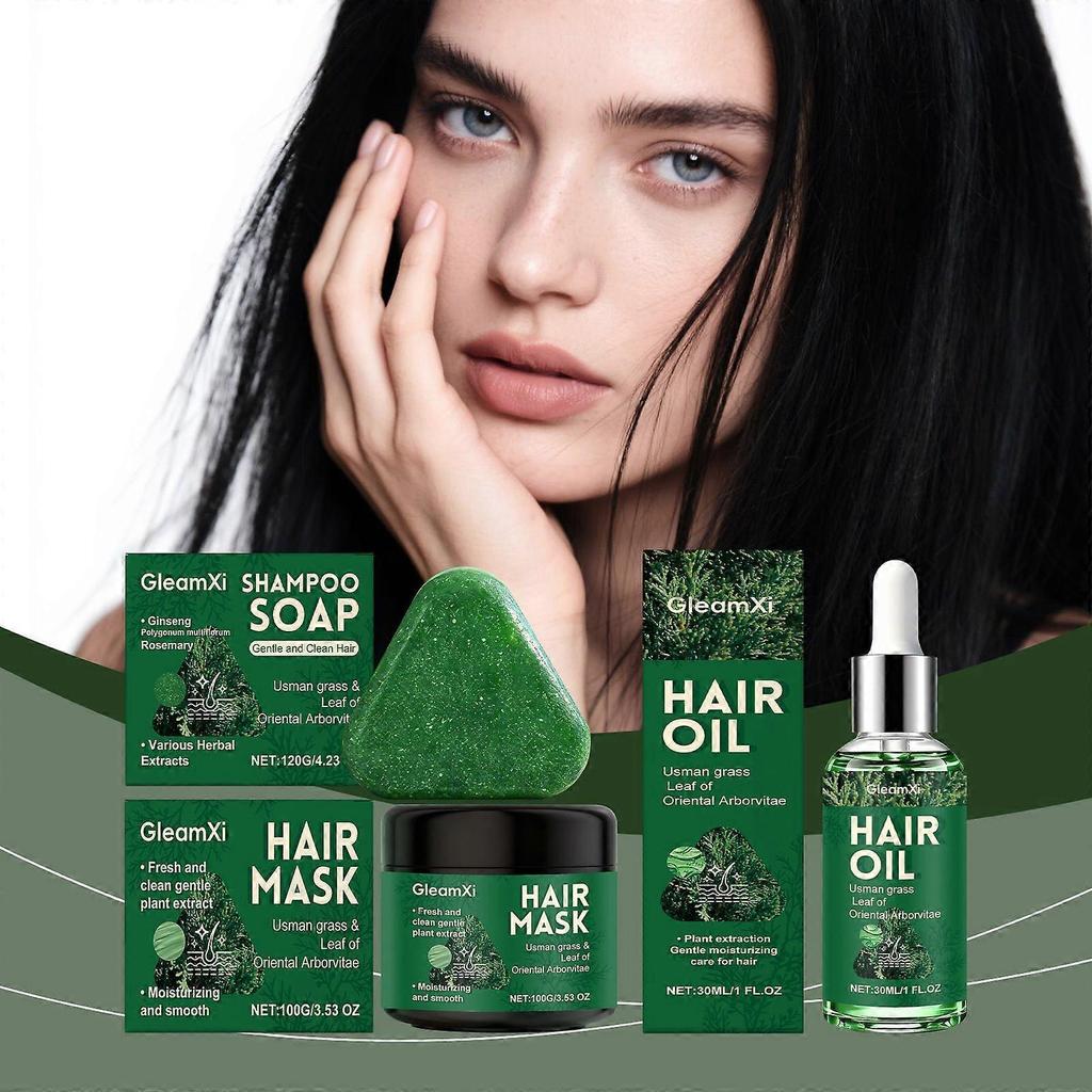 Hydrating Hair Care Set - Shampoo Bar + Hair Mask + Hair Oil for Moisturized, Shiny & Voluminous Hair | Nourishing Formula, Scalp Massage-Friendly, Bo