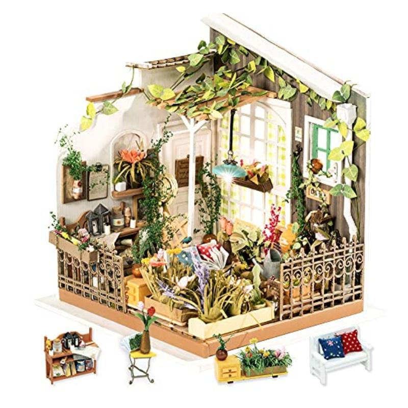 

Robotime DIY Miniature House Miller s Garden Wooden Doll House with FurnitureToys for Children, Best Gifts for Girls.