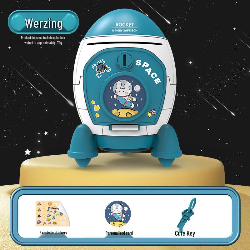 Cartoon Rocket Spaceship Piggy Bank - Large Capacity Savings Jar for Kids