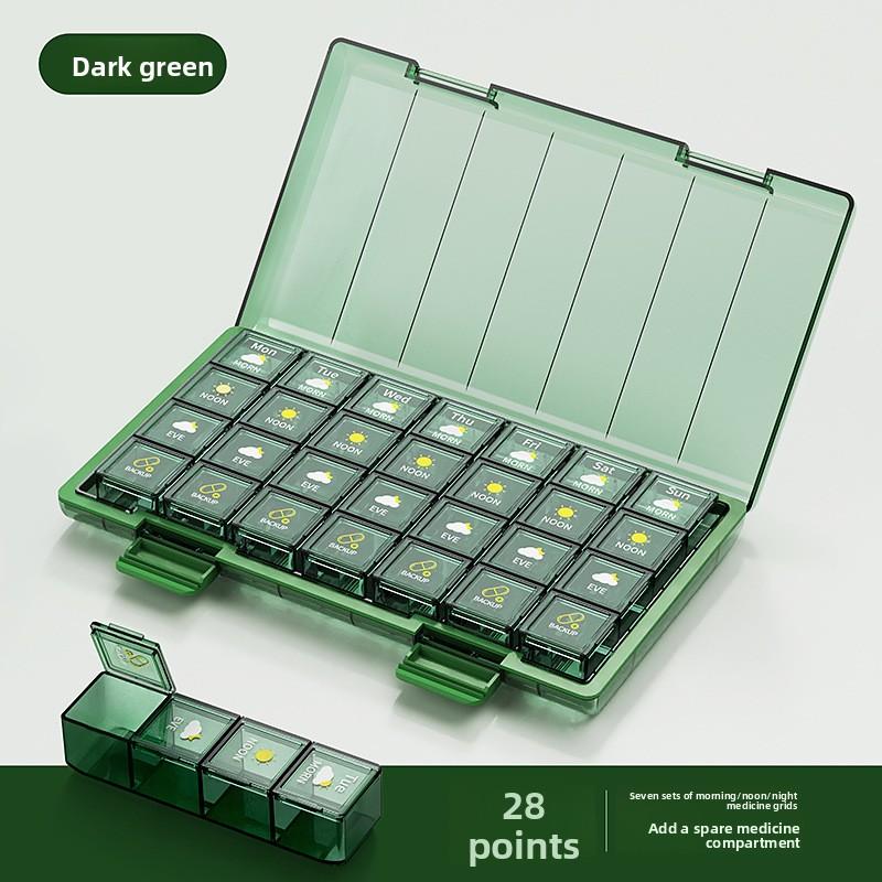 Medicine Box English Medicine Packing Box Storage Seven Days A Week 2128 Grid Morning, Middle and Evening Portable Storage Box