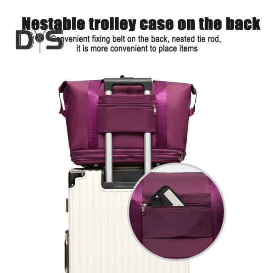 Reisegepäcktasche, Trolley-Tasche mit Rädern, wasserdicht, erweiterbar, für die Übernachtung, tragbar, zusammenklappbar, für Reisen, Einkaufen, Fitnessstudio