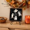 Autumn Festive Decor Halloween Wooden Table Sign, Cute Ghost Boo Plaque Sign with Rustic Fall Bathroom Metal Stand for Indoor Desk Shelf Home
