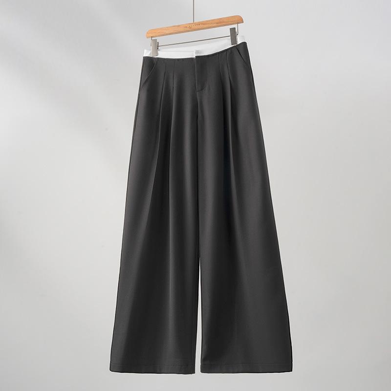 Women s High Waist Wide Leg Pants Loose Fit Japanese Casual Solid Color Pleated Suit Trousers S
