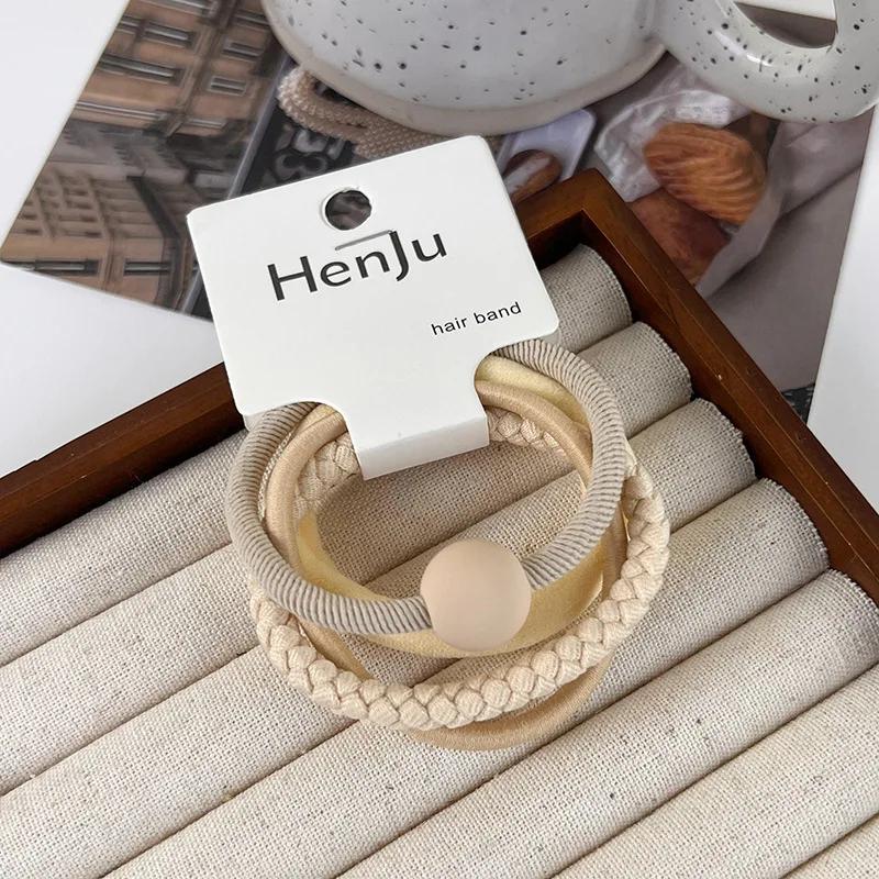 Woman Girls Colorful Bead High Elastic Hair Bands Set Sweet Ponytail Holder Scrunchie Rubber Bands Fashion Hair Accessories Set