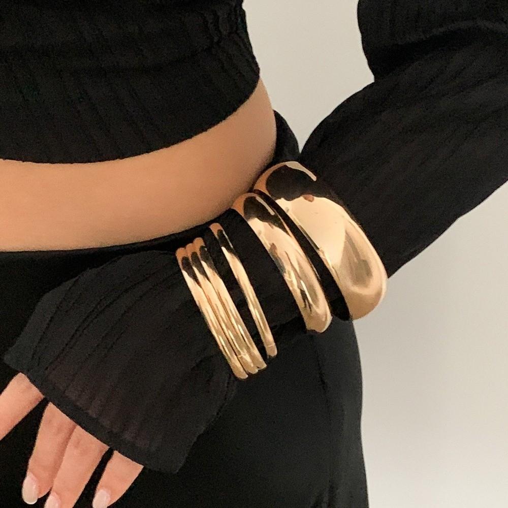 Gold Silver Color Metal Bracelets Set Geometric Wide Stackable Bangles Multilayer Bangles Gifts