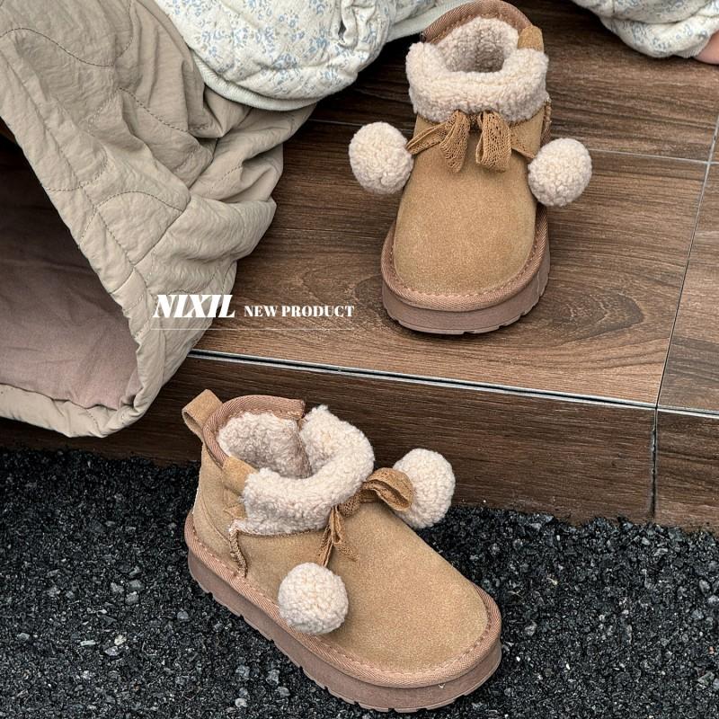 Girls Winter Snow Boots Kids Warm Thick Faux Suede Ankle With Fluffy Pom Non-Slip Sole Ages 1-16