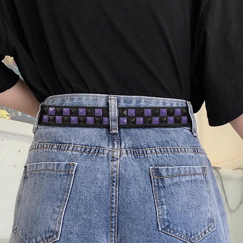 Purple Rivet Punk Women's Belt Hip Hop Y2k Jeans Accessories Girdle Fashion Trend Pu Leather Pin Buckle Waistband Unisex