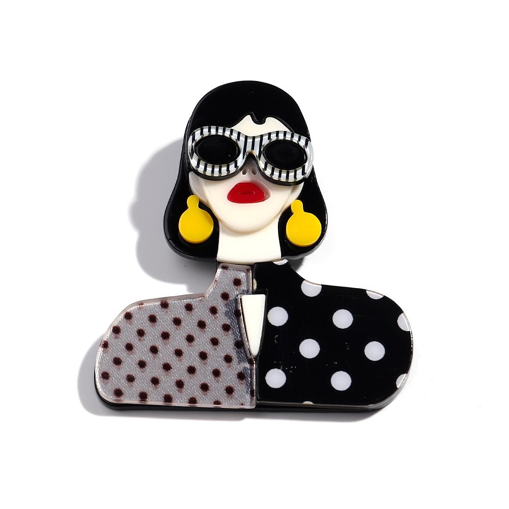 New Fashion Lady Acrylic Brooches for Women Grace Sunglasses Female Figure Badge Pins Office Jewelry Clothes Accessories Gift
