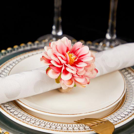 Napkin Ring Handmade Artificial Flower Decor Napkin Buckle Simulated Flowers Leaves Napkin Holder Table Decoration