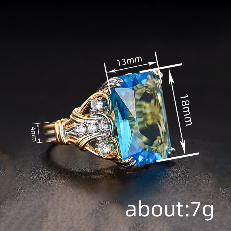 Old Money Wind Princess Temperament Ring Female, Ocean Wind Imitation Sapphire Ring, High Lady Douyin Explosion