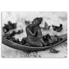 Canvas print, Buddha and flower petals - black and white