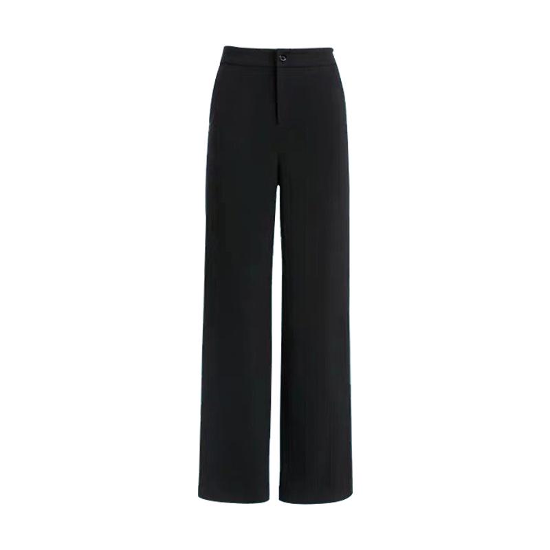 Women's High Waist Wide Leg Ice Silk Trousers - Slimming, Casual, Black, Floor-Length