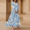 Women's Casual 3/4 Sleeve V-Neck Floral Print Maxi A-Line Beach Dress
