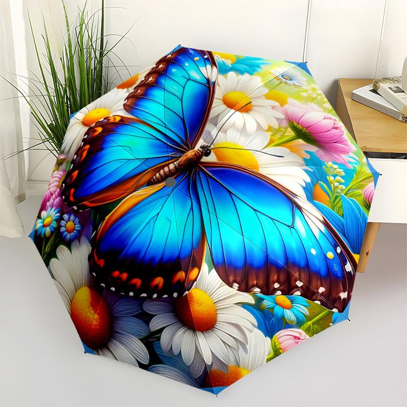 

1pc Butterfly Flowers Decor Automatic Opening and Closing Folding Umbrella with 8 Iron Ribs - Portable, Foldable for Travel yy251124098