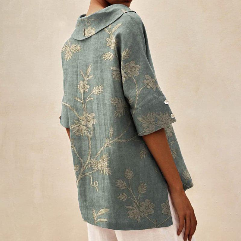 Dámský jednobarevný bavlněno-lněný volný top s kapucí