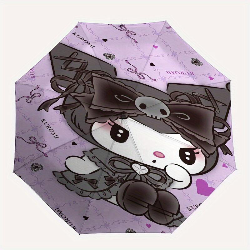 Kuromi,Gothic Automatic Folding Umbrella-Simple 8-Rib Design, Bright Cartoon Pattern, Durable Iron Frame, Suitable For Travel, Outdoor, Beac
