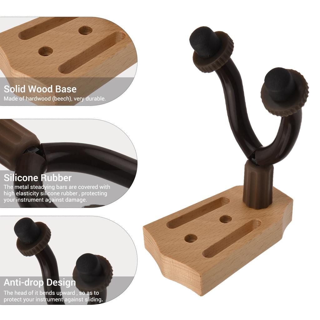 Beech Wood Guitar Wall Mount Hanger Wall Hook Holder Stand with Iron Steadying Bars for Electric Acoustic Guitar Bass