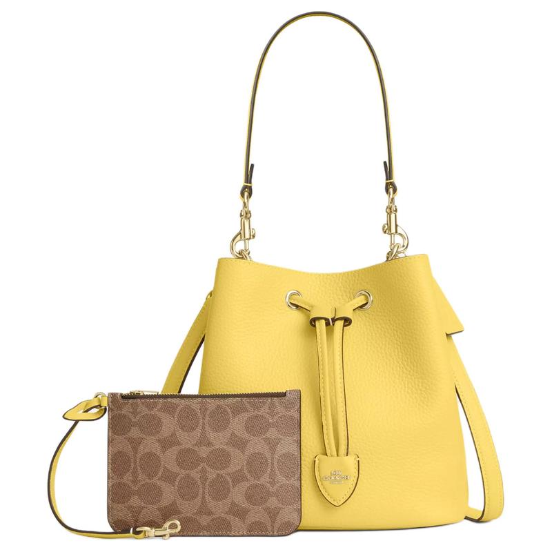 Coach Rowan 21 Gold Hardware Leather Bucket Bag Crossbody Shoulder Bag Small Women Yellow