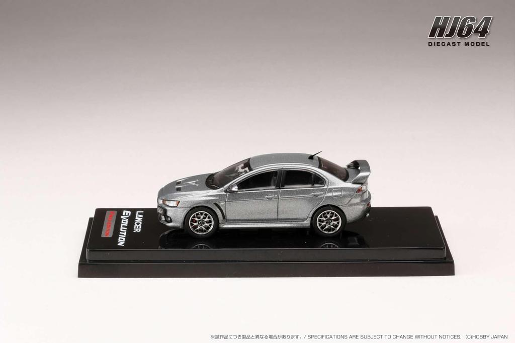 HJ64 1/64 Scale Mitsubishi Lancer Evolution X FINAL EDITION with Engine Display Model, Titanium Gray Metallic, Finished