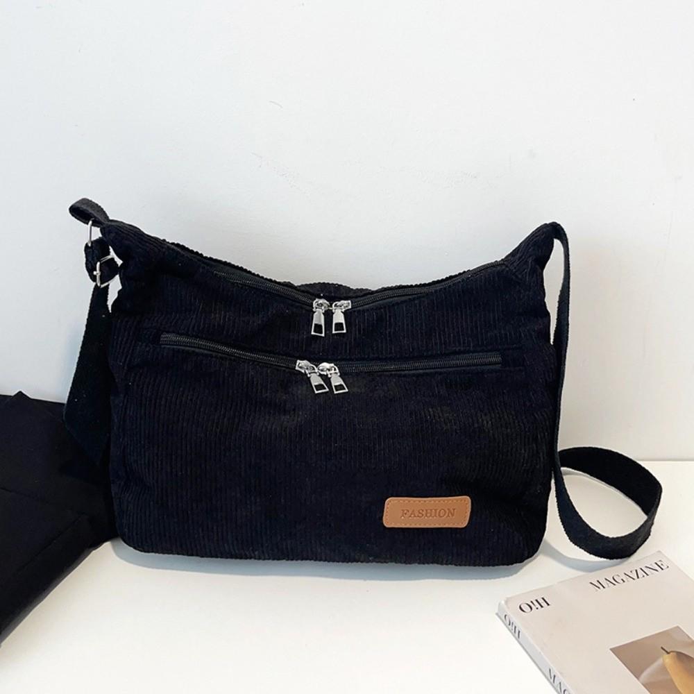 New Large Capacity Corduroy Tote Bag Multi-pocket Adjustable Strap Shoulder Bag Solid Color Crossbody Bag Travel Use