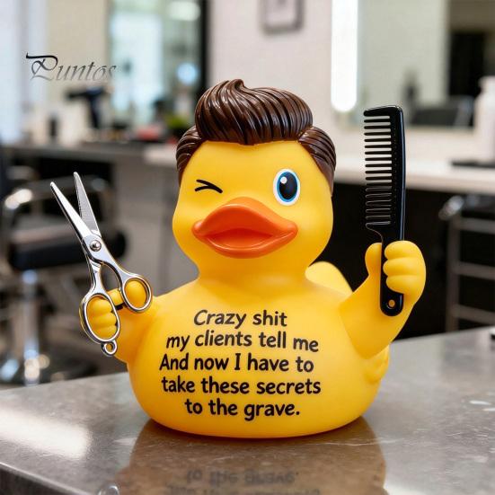 Resin Duck Statue Barber Figurine with Scissors and Comb, Yellow for Salon Decor, Handmade Hair Stylist Gift Creative Hairdresser Gift, Funny