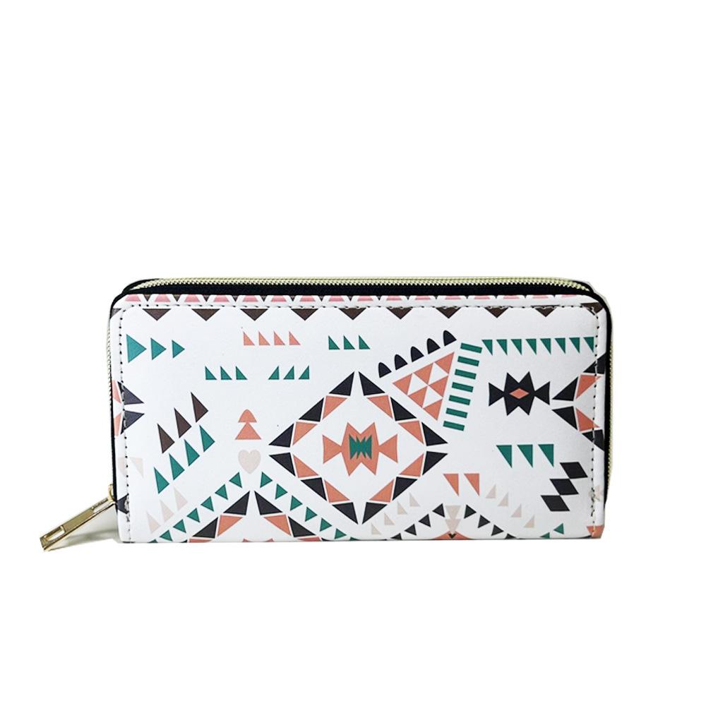 Representative Mark Ethnic Style Bohemian Wood Grain Long Zipper Wallet Clutch Bag Change