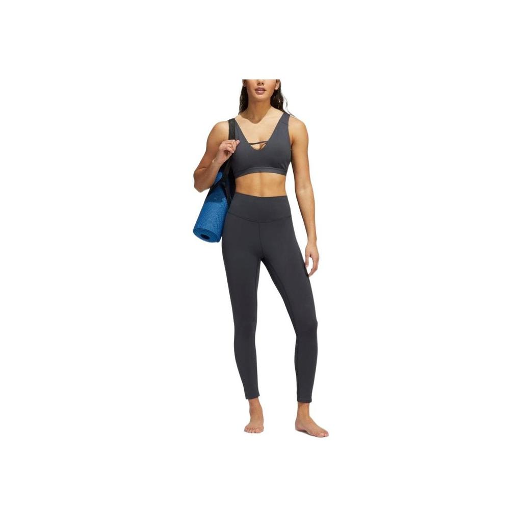 Adidas Solid Color Logo High Waist Tight Fitness Pants Women Bottoms Dark-Gray HD4423