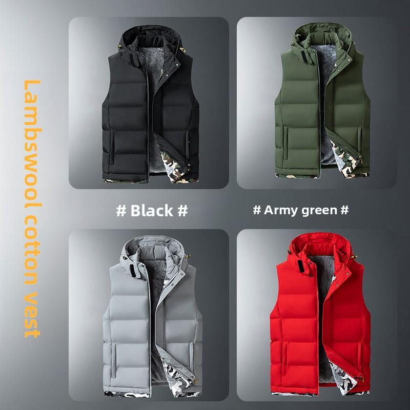 Ανδρικό Φθινοπωρινό Χειμερινό Γιλέκο Μεγάλο Μέγεθος με Αποσπώμενη Κουκούλα Αθλητικό Βαμβακερό Μπουφάν Γιλέκο από Μαλλί Αρνιού Μπουφάν Μεγάλο Μέγεθος Ανδρικά Ρούχα
